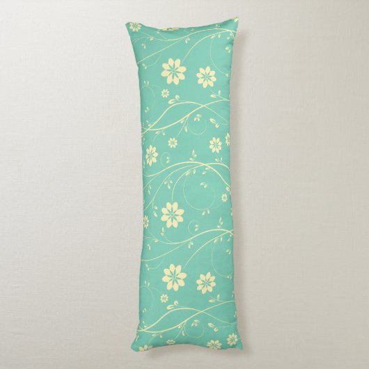 Cute Light Beige & Green Delicate Floral Pattern Lichaamskussen (Achterkant (Verticaal))