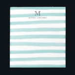 Cute Light Blauwgroen Green Waterverf Stripes Mono Notitieblok<br><div class="desc">Het ontwerp is voorzien van een gepersonaliseerd monogram initiaal en een naam in een eenvoudig en modern typografisch lettertype met een schattige,  moderne en stijlvolle,  blauwgroen,  lichtgroene waterverf strepen.</div>