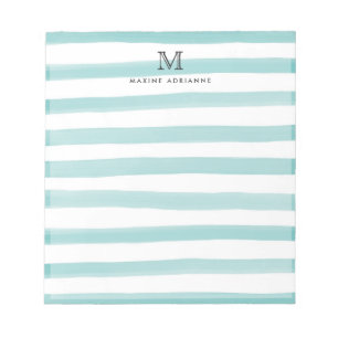 Cute Light Blauwgroen Green Waterverf Stripes Mono Notitieblok