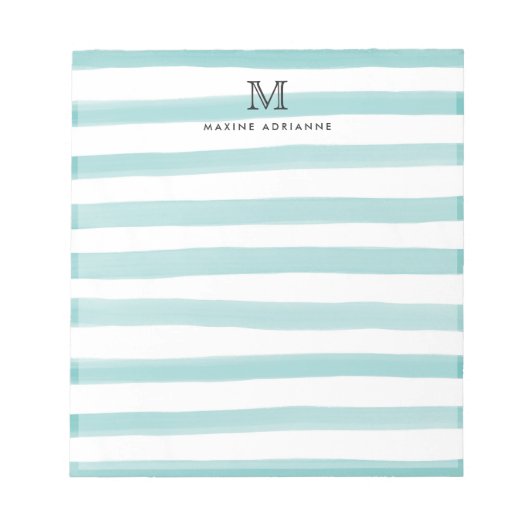 Cute Light Blauwgroen Green Waterverf Stripes Mono Notitieblok (Voorkant)