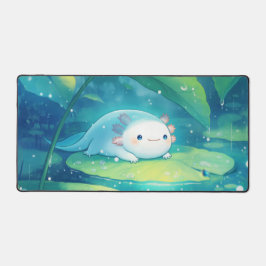 Cute Light Blue Axolotl Rainy Lily Pond Bureaumat