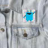 Cute Light Blue Cartoon Monster Vierkante Button 5,1 Cm (In situ)