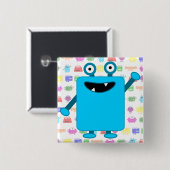 Cute Light Blue Cartoon Monster Vierkante Button 5,1 Cm (Voorkant /achterkant)