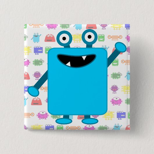 Cute Light Blue Cartoon Monster Vierkante Button 5,1 Cm (Voorkant)