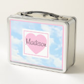 Cute Light Blue Cloudy Sky Pink Heart Custom Name (Achterkant)