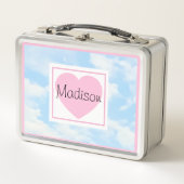 Cute Light Blue Cloudy Sky Pink Heart Custom Name (Voorkant)