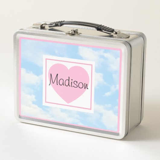 Cute Light Blue Cloudy Sky Pink Heart Custom Name (Voorkant)