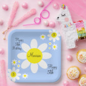 Cute Light Blue en White Floral 5th Birthday Papieren Bordje (Feest)