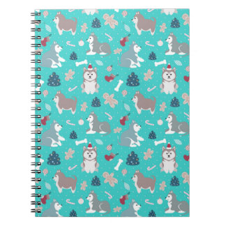 Cute Light Blue Kerstmis Husky Dog-laptop Notitieboek