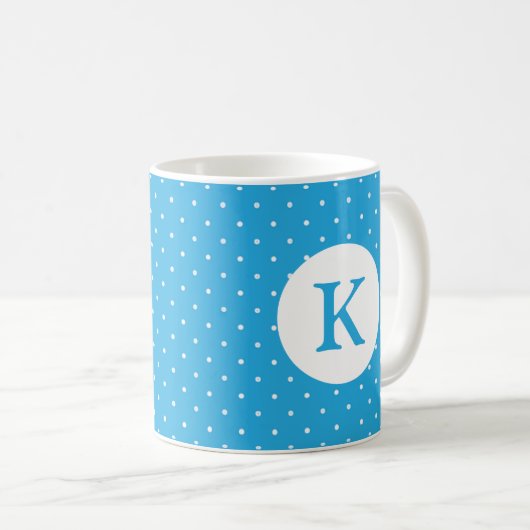 Cute Light Blue Polka Dot Pattern Monogram Koffiemok (Voorkant rechts)