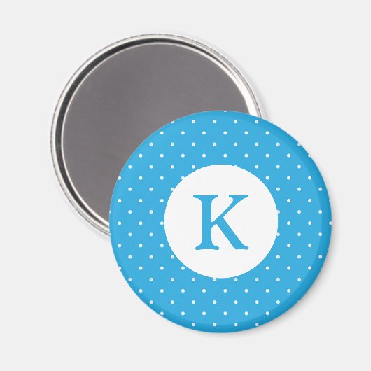 Cute Light Blue Polka Dot Pattern Monogram Magneet (Voorkant / Achterkant)