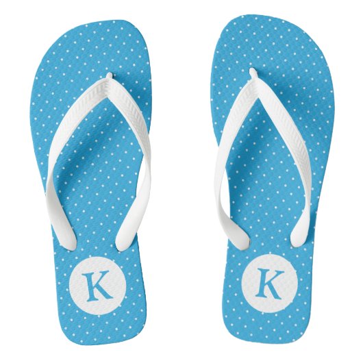 Cute Light Blue Polka Dot Pattern Monogram Teenslippers (Voetbed)