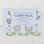 Cute Light Blue Safari Animals Boy Baby shower Kaart (Voorkant / Achterkant)