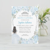 Cute Light Blue Silver Floral Princess Quinceañera Kaart (Staand voorkant)