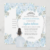 Cute Light Blue Silver Floral Princess Quinceañera Kaart (Voorkant / Achterkant)