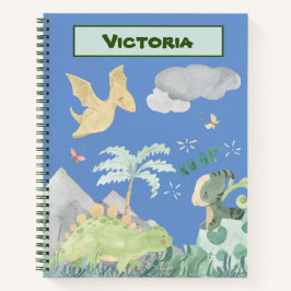 Cute Light Blue Waterverf Dinosaur Notitieboek