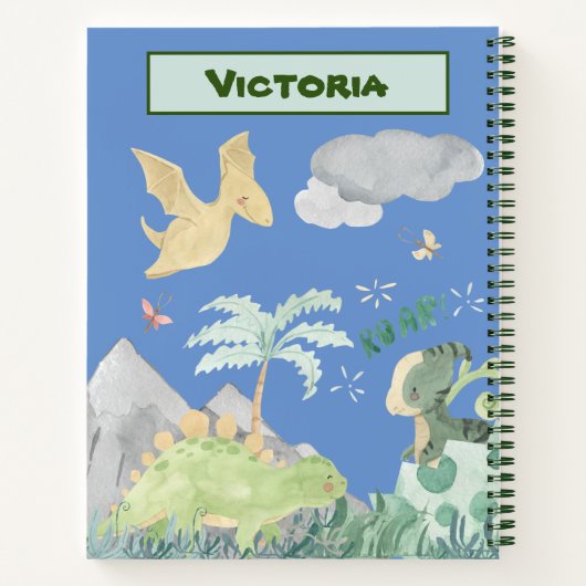 Cute Light Blue Waterverf Dinosaur Notitieboek (Achterkant)