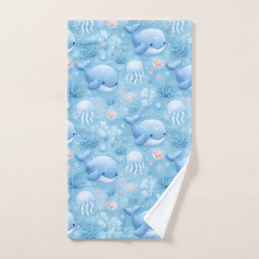 Cute light blue whale bath towel set bad handdoek (Handdoek)