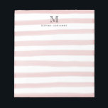 Cute Light Blush Pink Waterverf Stripes Monogram Notitieblok<br><div class="desc">Het ontwerp is voorzien van een gepersonaliseerd monogram initiaal en een naam in een eenvoudig en modern typografisch lettertype met een schattige,  moderne en stijlvolle,  lichtbruine penseelstrepen van roze waterverf.</div>