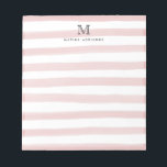 Cute Light Blush Pink Waterverf Stripes Monogram Notitieblok<br><div class="desc">Het ontwerp is voorzien van een gepersonaliseerd monogram initiaal en een naam in een eenvoudig en modern typografisch lettertype met een schattige,  moderne en stijlvolle,  lichtbruine penseelstrepen van roze waterverf.</div>