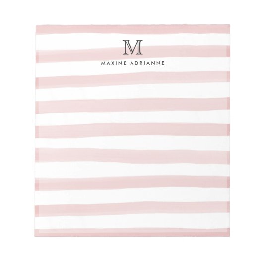 Cute Light Blush Pink Waterverf Stripes Monogram Notitieblok (Voorkant)