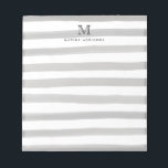 Cute Light Grey Slate Waterverf Stripes Monogram Notitieblok<br><div class="desc">Het ontwerp is voorzien van een gepersonaliseerd monogram initiaal en een naam in een eenvoudig en modern typografisch lettertype met een schattig,  modern en stijlvol lichtzilver grijs waterverf strepen.</div>