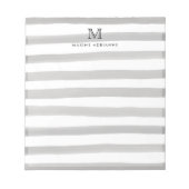 Cute Light Grey Slate Waterverf Stripes Monogram Notitieblok (Voorkant)