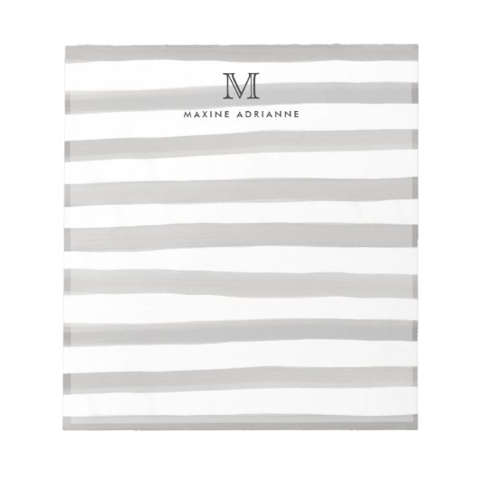 Cute Light Grey Slate Waterverf Stripes Monogram Notitieblok (Voorkant)
