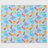 Cute Light Pastel Blue Baby Dinosaur Birthday Cadeaupapier (Vlak)