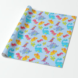 Cute Light Pastel Blue Baby Dinosaur Birthday Cadeaupapier
