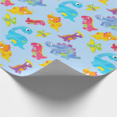 Cute Light Pastel Blue Baby Dinosaur Birthday Cadeaupapier (Hoek)