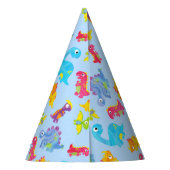 Cute Light Pastel Blue Baby Dinosaur Birthday Feesthoedjes (Achterkant)