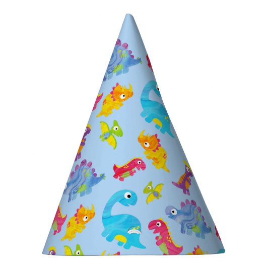 Cute Light Pastel Blue Baby Dinosaur Birthday Feesthoedjes (Rechts)