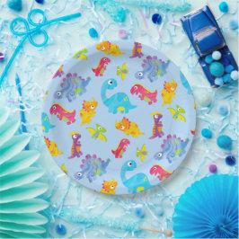 Cute Light Pastel Blue Baby Dinosaur Birthday Papieren Bordje