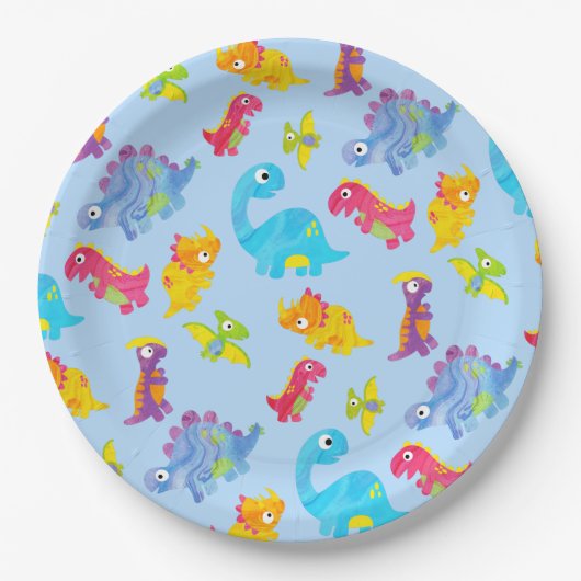 Cute Light Pastel Blue Baby Dinosaur Birthday Papieren Bordje (Voorkant)