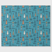 Cute Lighthouse Pattern | Blauwgroen donker Cadeaupapier (Vlak)