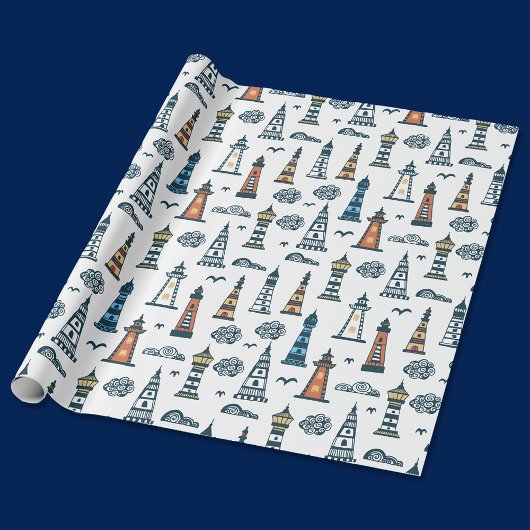 Cute Lighthouse Pattern | wit Cadeaupapier
