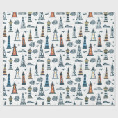 Cute Lighthouse Pattern | wit Cadeaupapier (Vlak)
