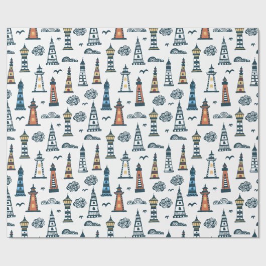 Cute Lighthouse Pattern | wit Cadeaupapier (Vlak)
