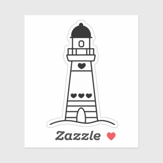 Cute Lighthouse with Hearts Black and White Sticker (Vel)