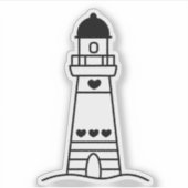 Cute Lighthouse with Hearts Black and White Sticker (Voorkant)