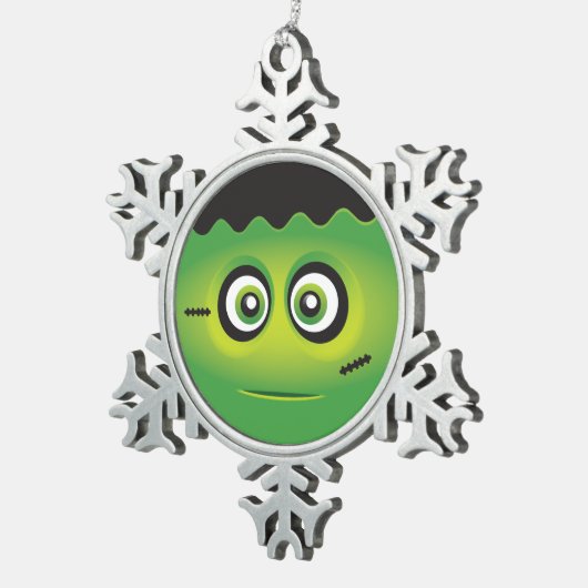 Cute Lil' Frankenstein emoji Happy Halloween Tin Sneeuwvlok Ornament (Rechts)