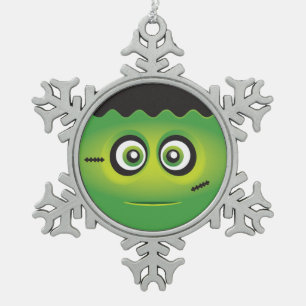 Cute Lil' Frankenstein emoji Happy Halloween Tin Sneeuwvlok Ornament