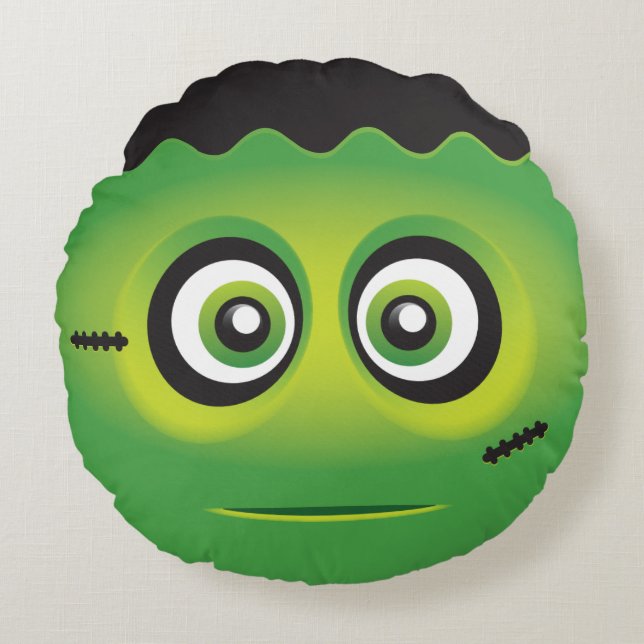 Cute lil green monster emoji rond kussen (Voorkant)