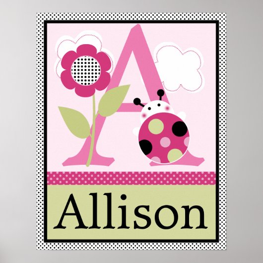 Cute Lil Little Ladybug Letter & Name Wall Poster (Voorkant)