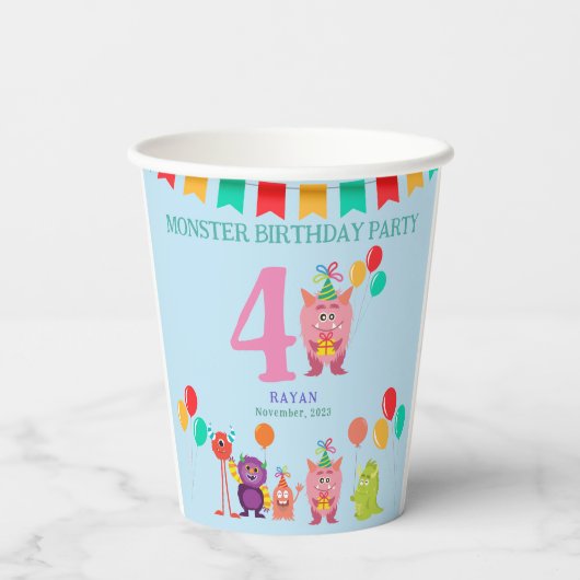 Cute lil monster cartoon leuke verjaardagsfeestje papieren bekers (Achterkant)
