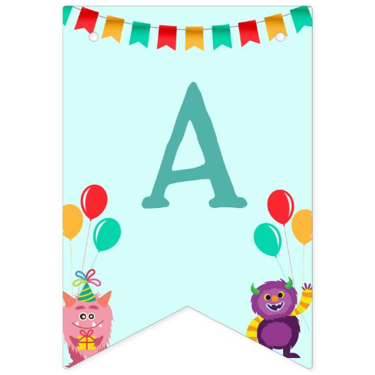 Cute lil monster cartoon leuke verjaardagsfeestje vlaggetjes (Tweede vlag)