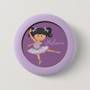 Cute lila Ballerina 1 Aangepaste naam Ronde Button 5,7 Cm