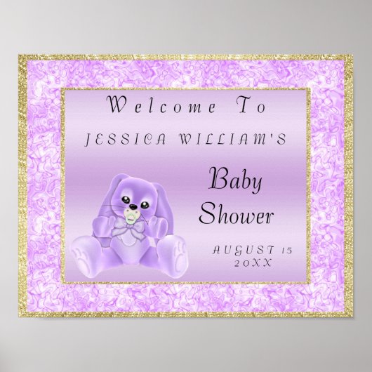 Cute Lila Bunny "Welcome" Poster (Voorkant)