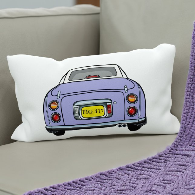 Cute Lila Figaro Car Monogram White Kussen (Cute lilac figaro car lumbar pillow. Add your car reg number (or initials) and your name on the back)